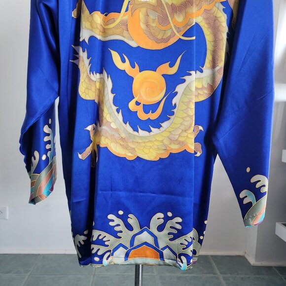 Taiquan/Tai chi Chinese Sapphire Blue Embroidered Dragon Taifu Kimono (Size: XL) - Picture 10 of 16